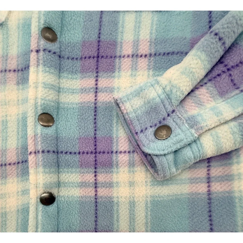 Eddie Bauer Girls 10 12 Sherpa Lined Flannel Jacket Plaid‎ Snap Cozy Warm